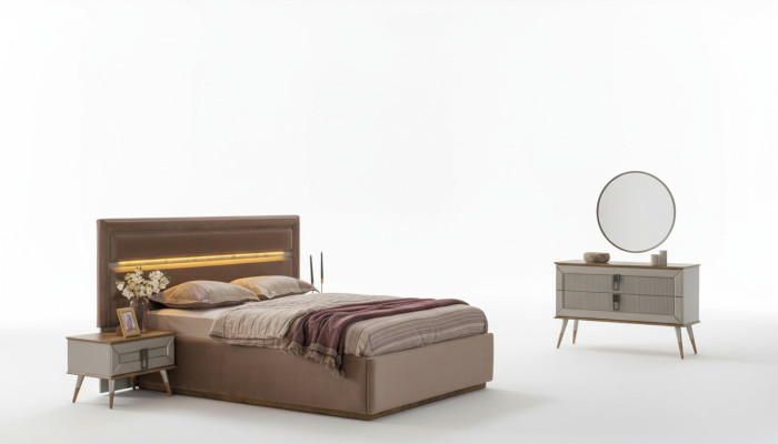 Beige Schlafzimmer Luxus Möbel Designer Doppelbett 2x Nachttische 5tlg