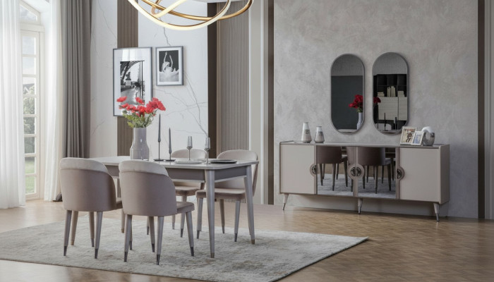 Graue Esszimmergarnitur Esszimmer Stühle Ausziehbarer Tisch Sideboard