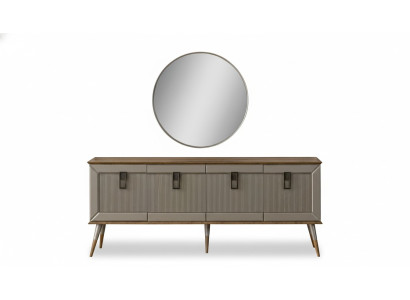 Robuste Anrichte Designer Sideboard Luxuriöser Rundspiegel Schrank 2tlg