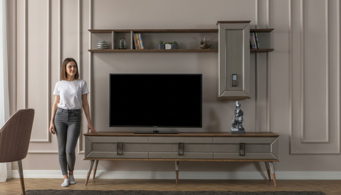 Moderne Braune Wohnzimmer Möbel Robustes Sideboard Designer Regal 2tlg