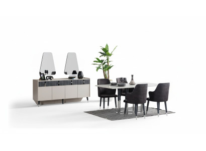 Moderne Essgruppe Rechteckiger Esstisch 6x Stühle Sideboard 2x Spiegel