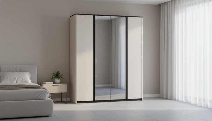 Grauer Schlafzimmerschrank Designer Spiegelschrank Holz Kleiderschrank