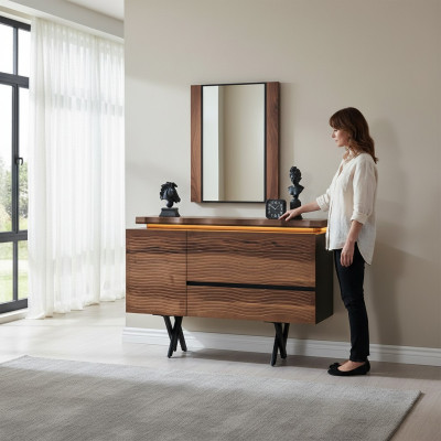 Exklusiver Schminktisch Spiegel Holz Kosmetiktisch Braune Luxus Konsole
