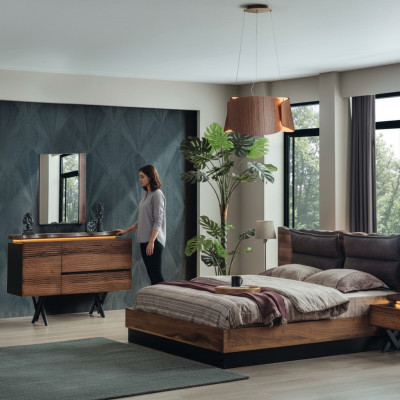 Moderne Holz Schlafzimmer Garnitur Designer Doppelbett Nachtkonsole 5tlg