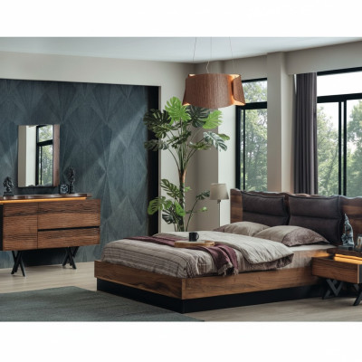 Moderne Holz Schlafzimmer Garnitur Designer Doppelbett Nachtkonsole 5tlg