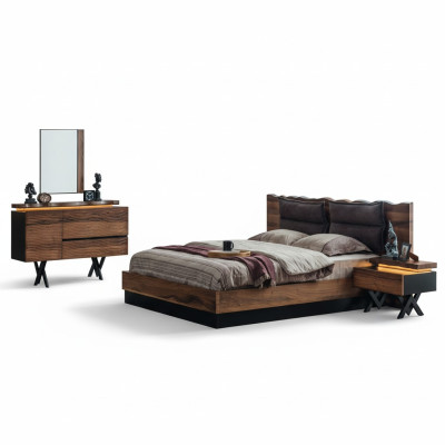 Moderne Holz Schlafzimmer Garnitur Designer Doppelbett Nachtkonsole 5tlg