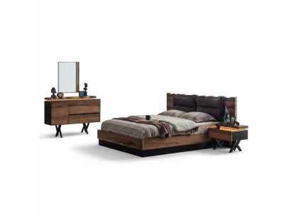 Moderne Holz Schlafzimmer Garnitur Designer Doppelbett Nachtkonsole 5tlg