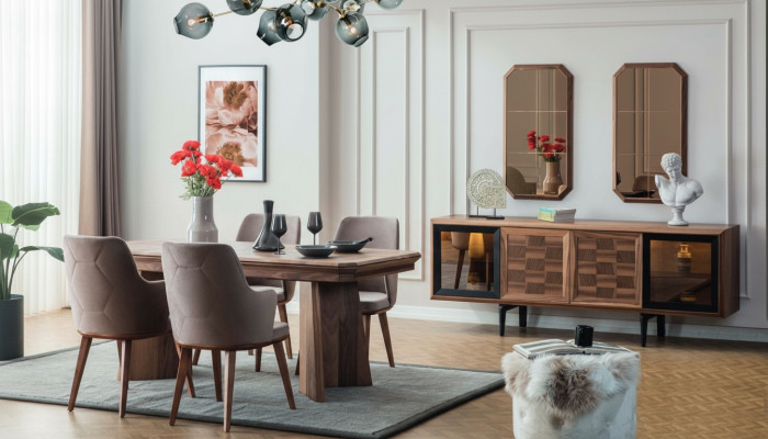 Stilvolle Essgruppe Exklusiver Holztisch Designer Sideboard Stühle 10tlg