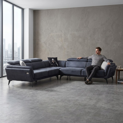 Robustes Graues Stoffsofa Designer L-Form Sofa Wohnzimmer Polster Couch