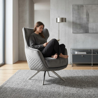 Innovativer Grauer Sessel Luxuriöser Clubsessel Wohnzimmer Lehnsessel
