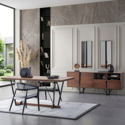Gruppe Esszimmer Esstisch Set 2tlg Anrichte Esszimmertisch Braun Holz