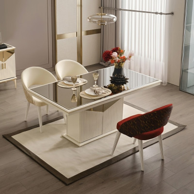 Esszimmertisch Esstisch Tisch Esszimmer Essecke Beige Holz Gold Luxus