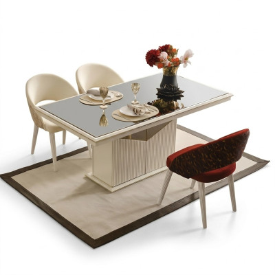 Esszimmertisch Esstisch Tisch Esszimmer Essecke Beige Holz Gold Luxus