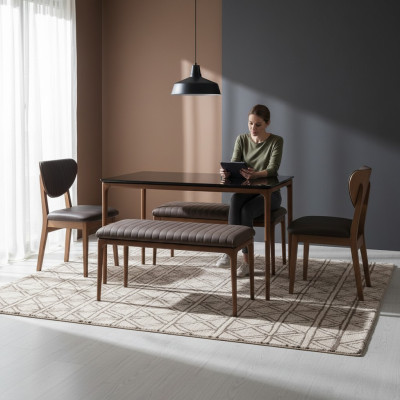 Garnitur Esszimmer Esstisch Holz Stühle 4tlg Braun Essecke Bank Stoff
