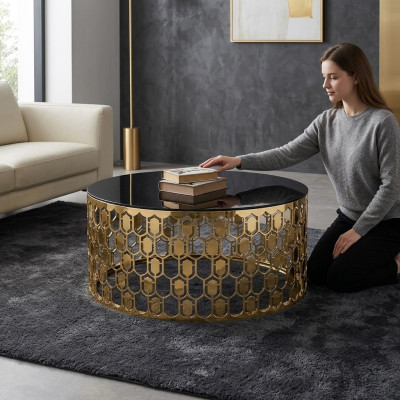 Sofatisch Couchtisch Kaffeetisch Beistelltisch Gold Tisch Moderne Glas