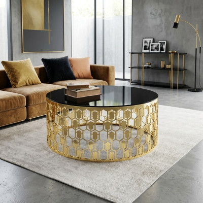 Sofatisch Couchtisch Kaffeetisch Beistelltisch Gold Tisch Moderne Glas