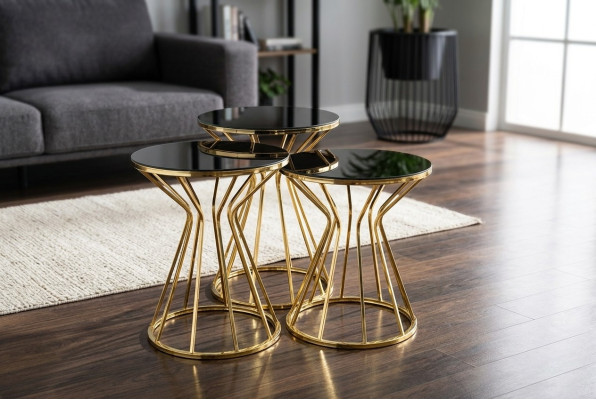 Gruppe Beistelltische Kaffeetische Sofatische 3tlg Couchtische Gold