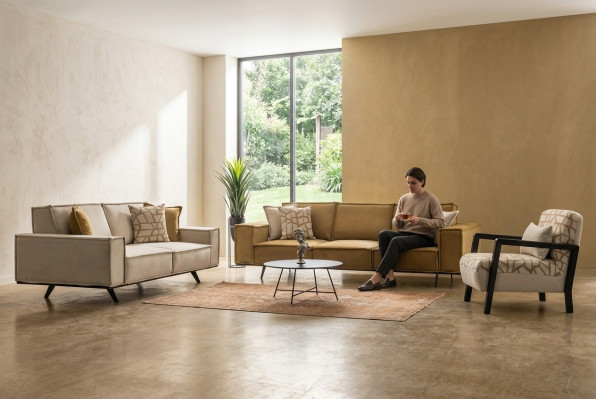 Sofagarnitur Viersitzer Dreisitzer Sessel Stoffsofa Sofa Braun Set