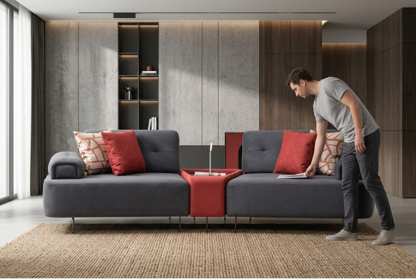 Luxus Couch Stoffsofa Sofa 2 Sitzer Zweisitzer Grau Polstersofa Tisch