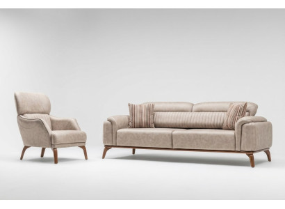 Komplette Beige Kunstleder Sofas Designer Leder Dreisitzer Einzel Sessel