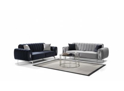 Komplette Edelstahl Dreisitzer Moderne Stoffsofas Polstercouchen 2tlg