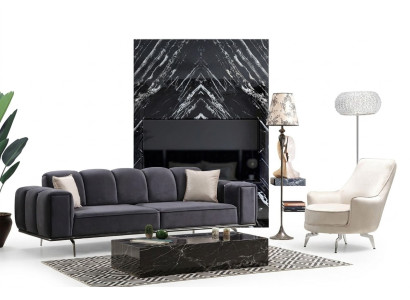 Komplette Couchgarnitur Dreisitzer Sessel Couch Grau Stoffsofa Sofas