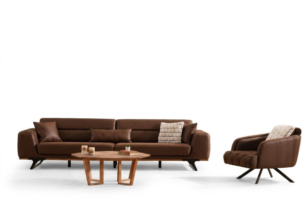 Komplette Couchgarnitur Viersitzer Sessel Couch Braun Stoffsofa Sofas