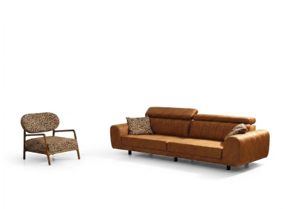 Komplette Couchgarnitur Viersitzer Sessel Couch Braun Kunstleder Sofas