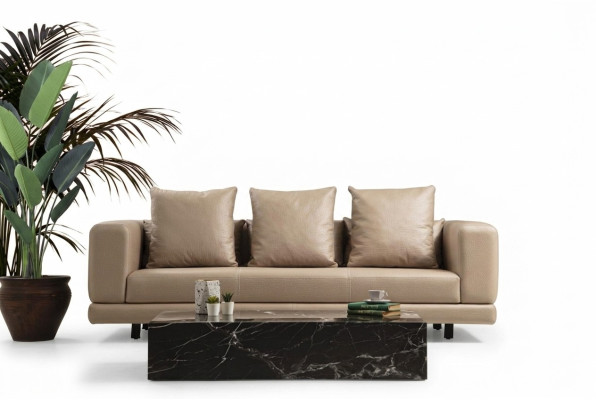 Dreisitzer Couch Beige Sofa 3 Sitzer Polstersofa Modern Kunstleder