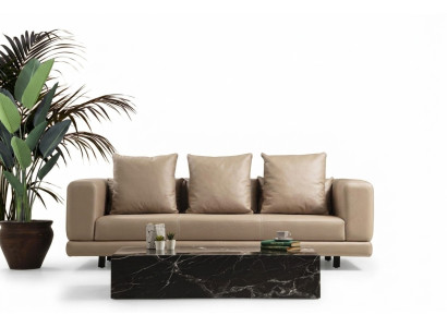 Dreisitzer Couch Beige Sofa 3 Sitzer Polstersofa Modern Kunstleder