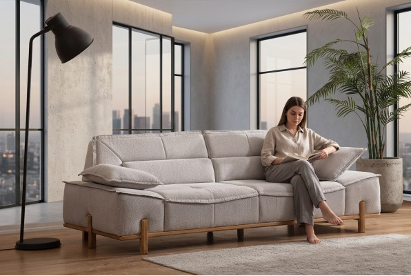Dreisitzer Couch Stoffsofa Sofa Sitzer Polstersofa Stoff Modern Grau