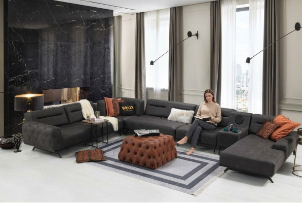 Ecksofa U form Polstersofa Stoffsofa Eckgarnitur Couch Grau Sofa Groß