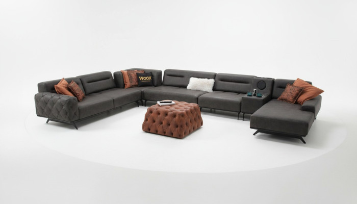 Ecksofa U form Polstersofa Stoffsofa Eckgarnitur Couch Grau Sofa Groß