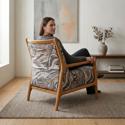 Sessel Klassische Polstersessel Stoffsessel Stoff Holz Braun Einsitzer