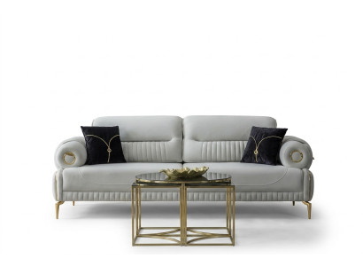 Gruppe Sofas Dreisitzer Sessel Couch Polstersofa Stoffsofa Blau 2tlg