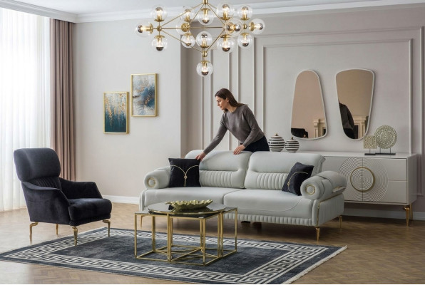 Luxuriöse Polster Sofagarnitur Designer Dreisitzer Edler Einsitzer 2tlg