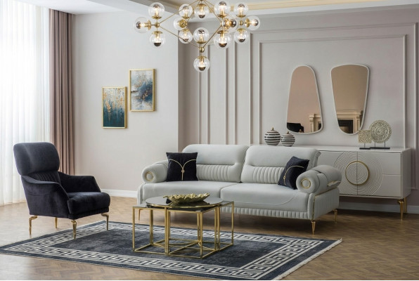 Luxuriöse Polster Sofagarnitur Designer Dreisitzer Edler Einsitzer 2tlg