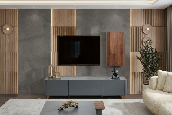 Designer Grauer Sideboard Luxuriöser Wohnzimmer TV-Ständer Lowboard