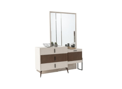 Frisiertisch Schminktisch Schminkkommode Spiegel Holz Beige Konsole