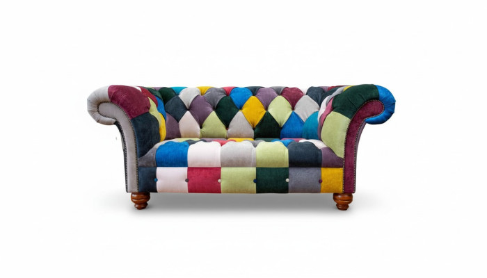 Sofa 2 Sitzer Chesterfield Textil Couch Polster Design Luxus Mehrfarbig