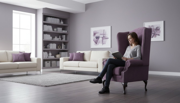 Sessel Chesterfield Textil Lounge Club Polster Lila Luxus Ohrensessel