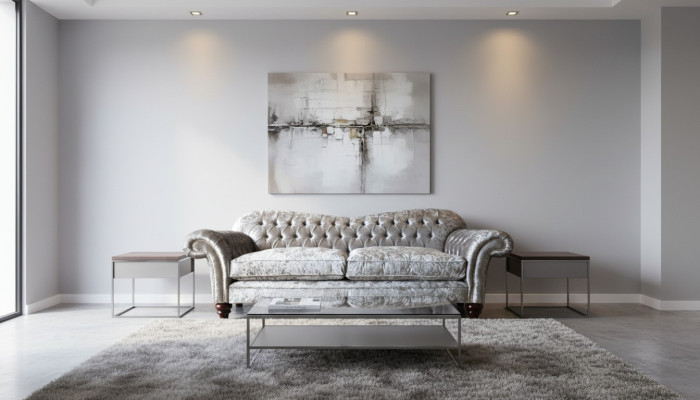Luxuriöses klassisches Chesterfield-Sofa mit drei Sitzplätzen in Grau