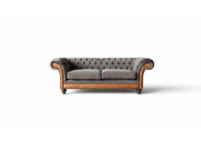 Chesterfield Sofa 3 Sitzer Design Couch Polster Stoff Polster Grau