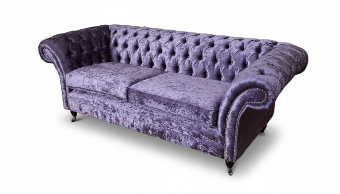 Chesterfield Dreisitzer Sofa 3 Sitzer Wohnzimmer Sofa Lila Stoff Couch