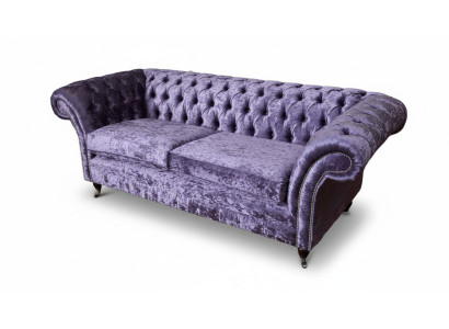 Chesterfield Dreisitzer Sofa 3 Sitzer Wohnzimmer Sofa Lila Stoff Couch