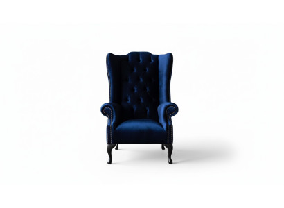 Ohrensessel Chesterfield Sofa Couch Polster 1 Sitzer Sessel Textil Blau
