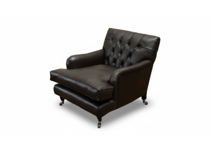 Designer Sessel 1 Sitzer Braun Leder Textil Luxus Sofa Chesterfield Neu