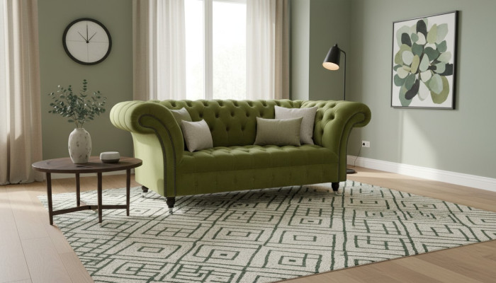 Sofa 2 Sitzer Couch Polster Sofa Stoff Chesterfield Couchen Grün Neu