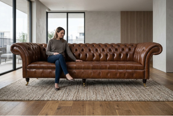 Sofa 4 Sitzer Luxus Möbel Chesterfield Leder Braun Design Modern Stil