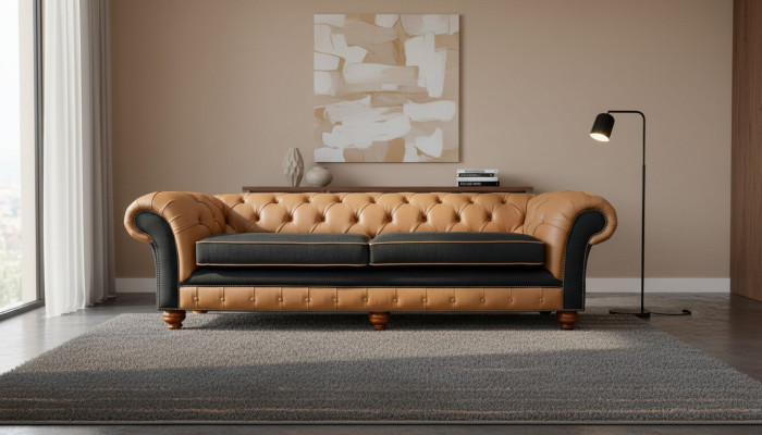 Stilvolles 4 Sitzer Wohnzimmer Sofa Polster Couch Big Couchen Chesterfield Leder Textil Neu